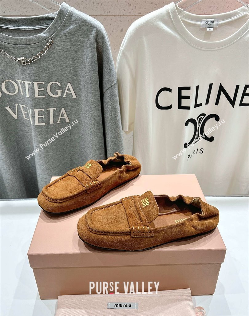 Miu Miu Suede flat loafers Brown2 2025 5D341E (MD-250426034)