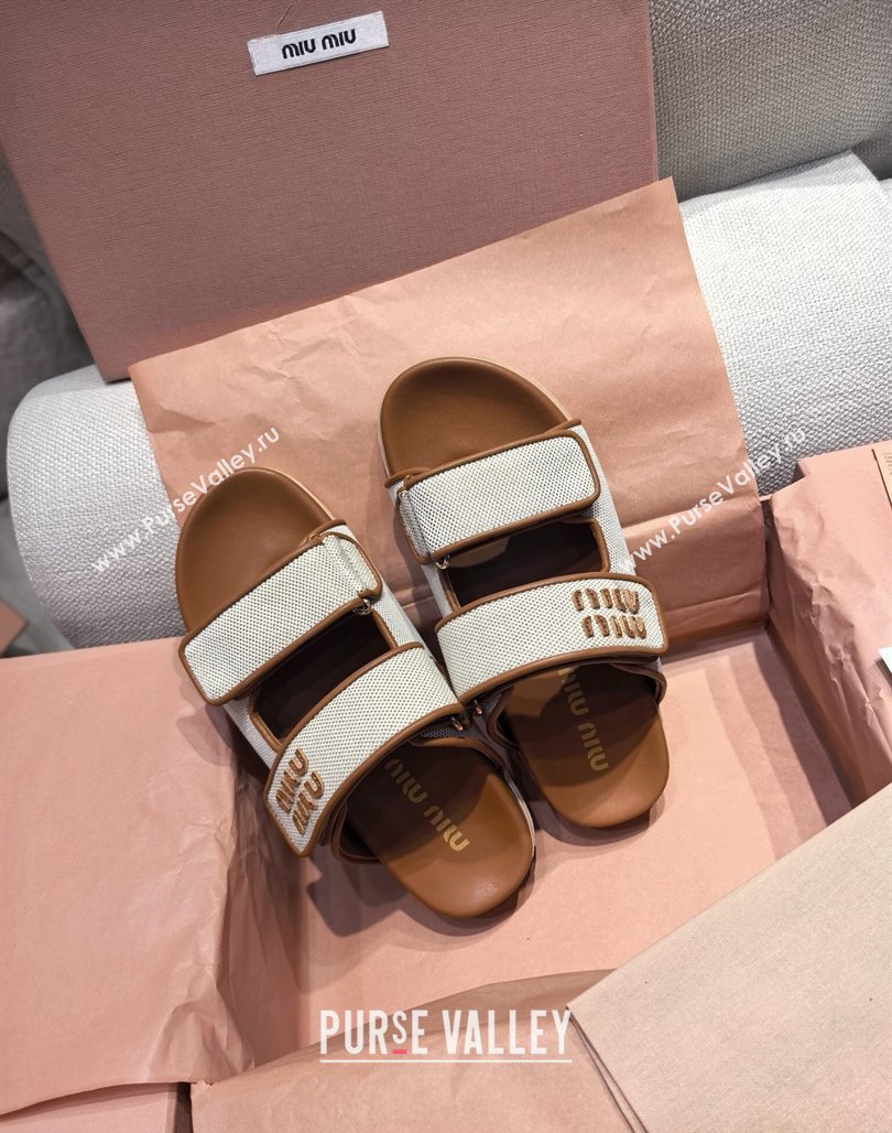 Miu Miu Canvas and Leather Platform Slides Sandal 3cm Brown 2025 5XX658 (MD-250426057)