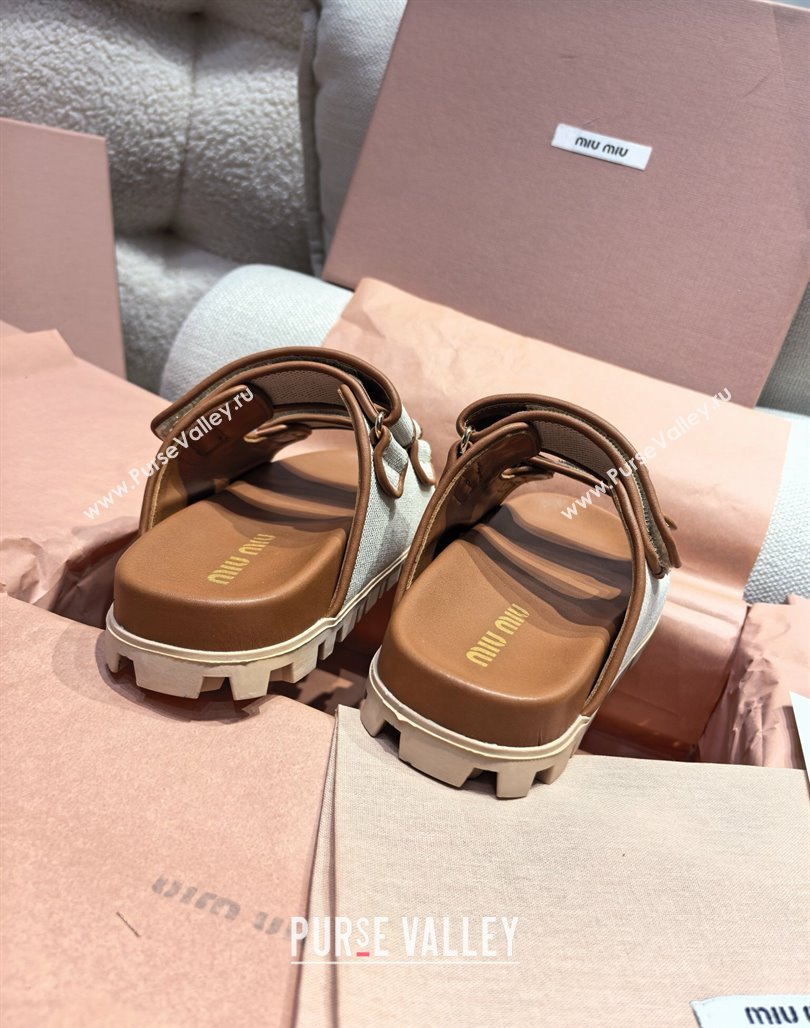 Miu Miu Canvas and Leather Platform Slides Sandal 3cm Brown 2025 5XX658 (MD-250426057)