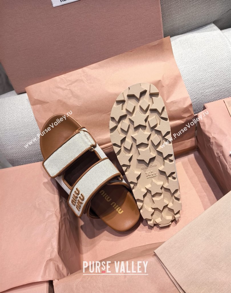 Miu Miu Canvas and Leather Platform Slides Sandal 3cm Brown 2025 5XX658 (MD-250426057)