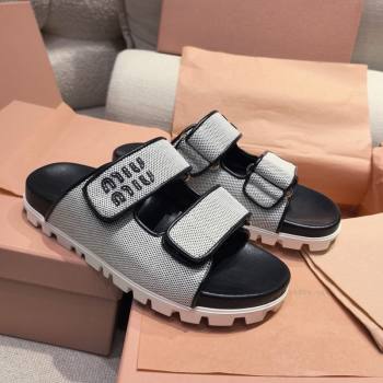 Miu Miu Canvas and Leather Platform Slides Sandal 3cm Black 2025 5XX658 (MD-250426058)
