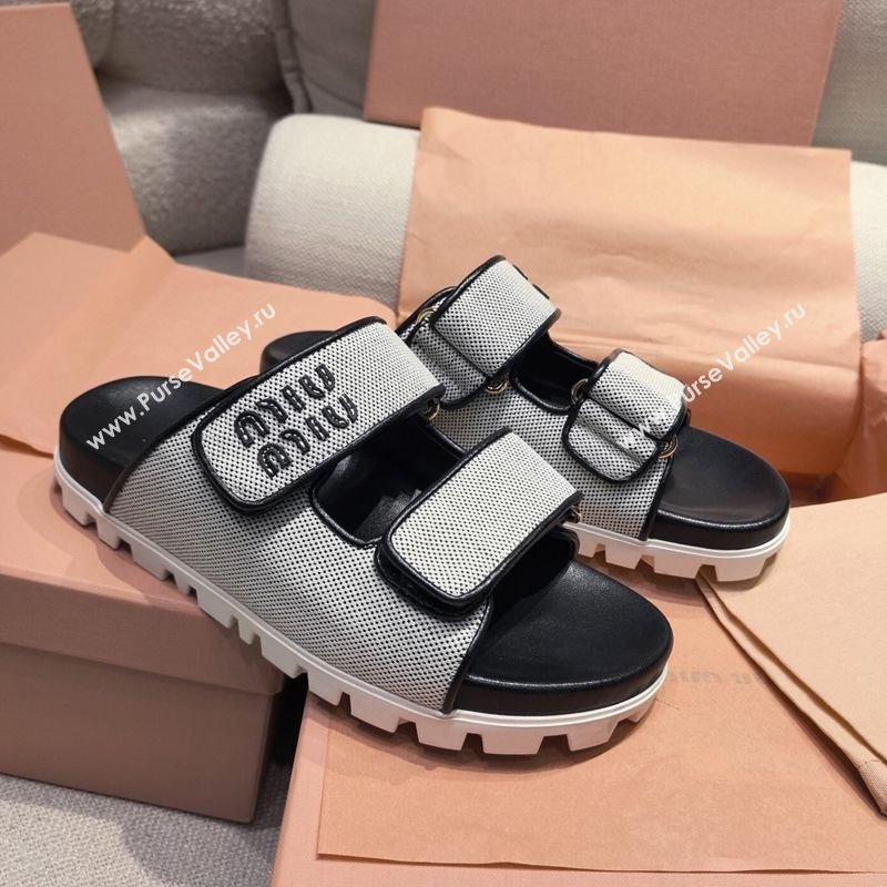 Miu Miu Canvas and Leather Platform Slides Sandal 3cm Black 2025 5XX658 (MD-250426058)