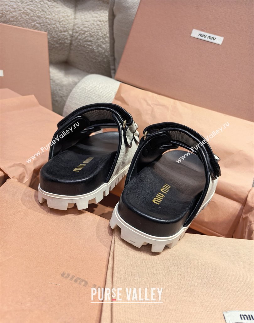 Miu Miu Canvas and Leather Platform Slides Sandal 3cm Black 2025 5XX658 (MD-250426058)
