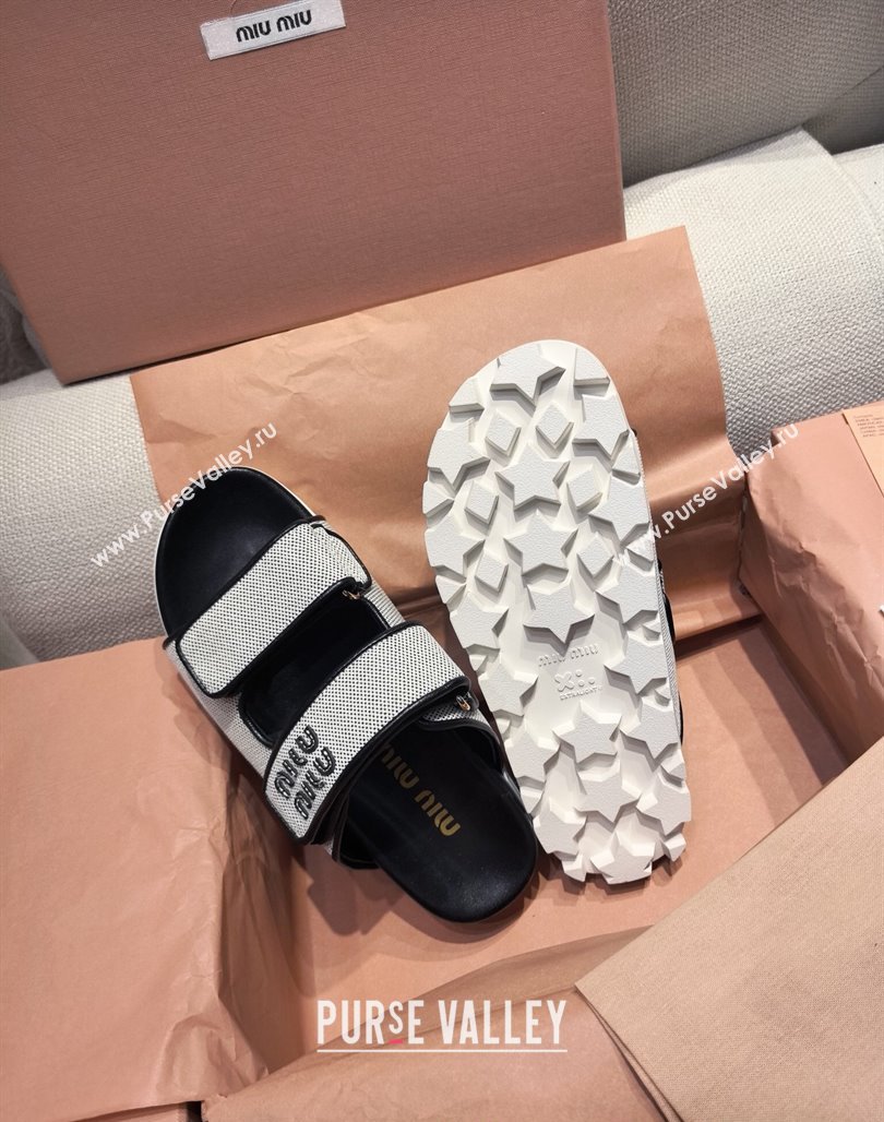 Miu Miu Canvas and Leather Platform Slides Sandal 3cm Black 2025 5XX658 (MD-250426058)