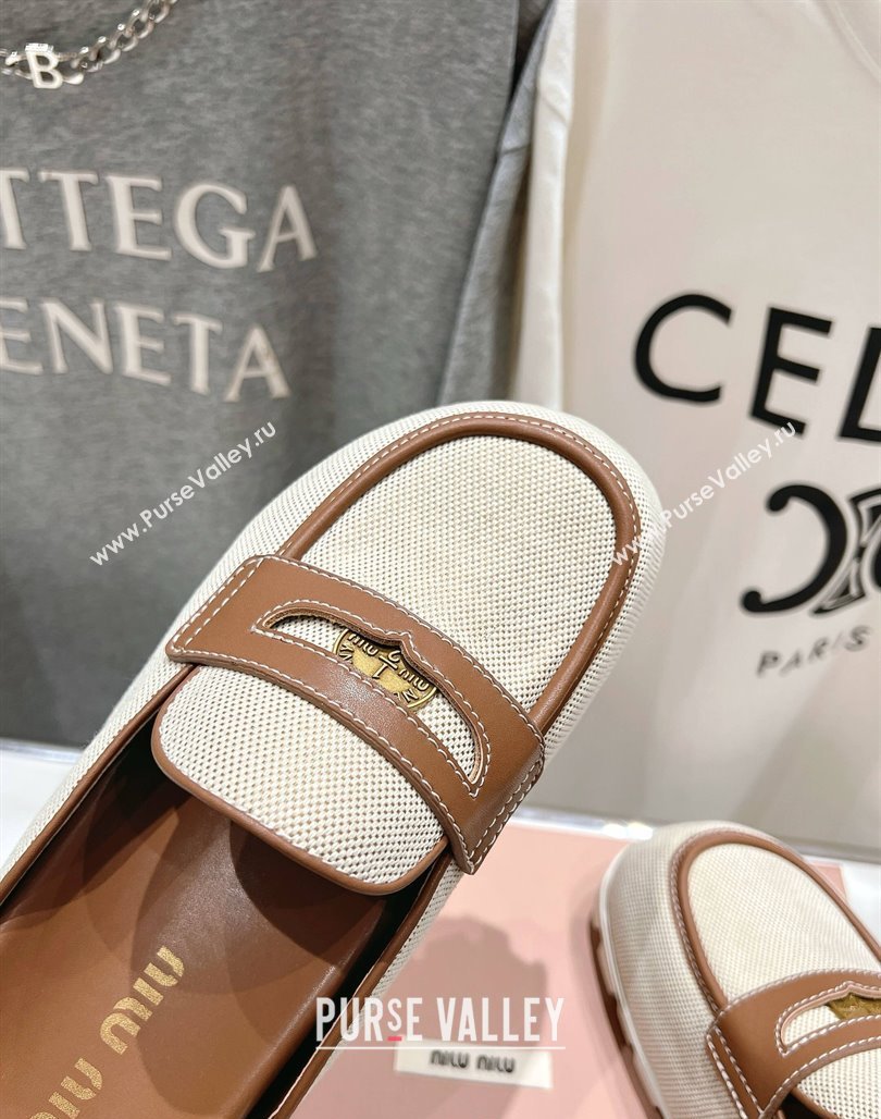 Miu Miu Penny Leather and Canvas Platform Mules Brown 2025 0426 (MD-250426031)