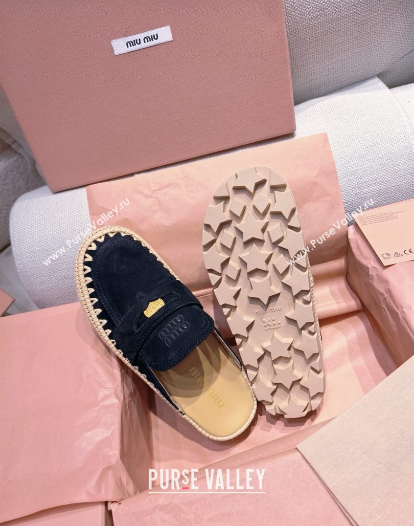 Miu Miu Penny Suede Platform Mules 3.5cm with Straw Detail Black 2025 (MD-250426055)