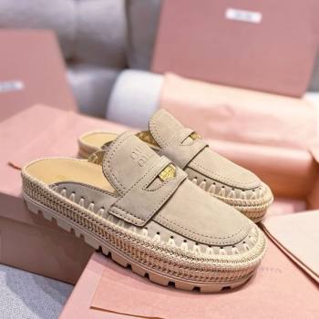 Miu Miu Penny Suede Platform Mules 3.5cm with Straw Detail Beige 2025 (MD-250426056)