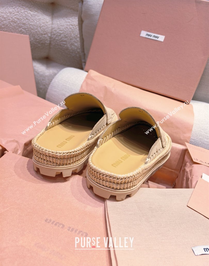 Miu Miu Penny Suede Platform Mules 3.5cm with Straw Detail Beige 2025 (MD-250426056)