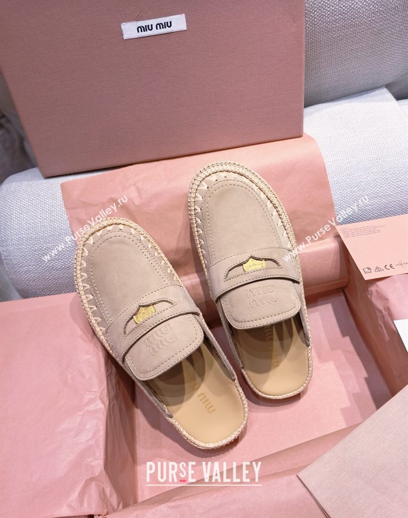 Miu Miu Penny Suede Platform Mules 3.5cm with Straw Detail Beige 2025 (MD-250426056)