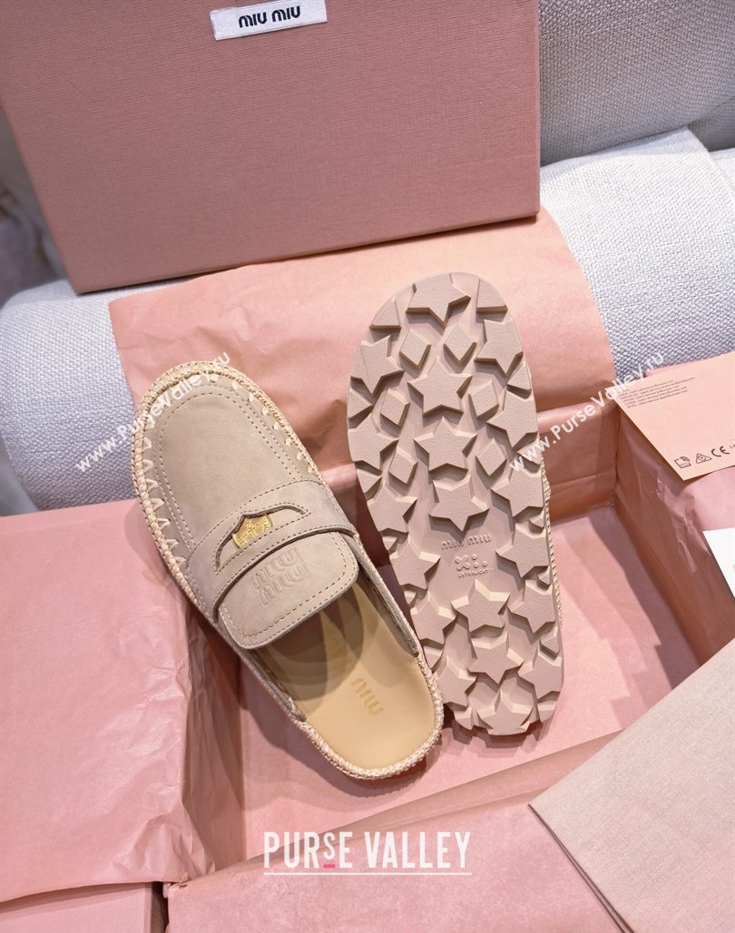Miu Miu Penny Suede Platform Mules 3.5cm with Straw Detail Beige 2025 (MD-250426056)
