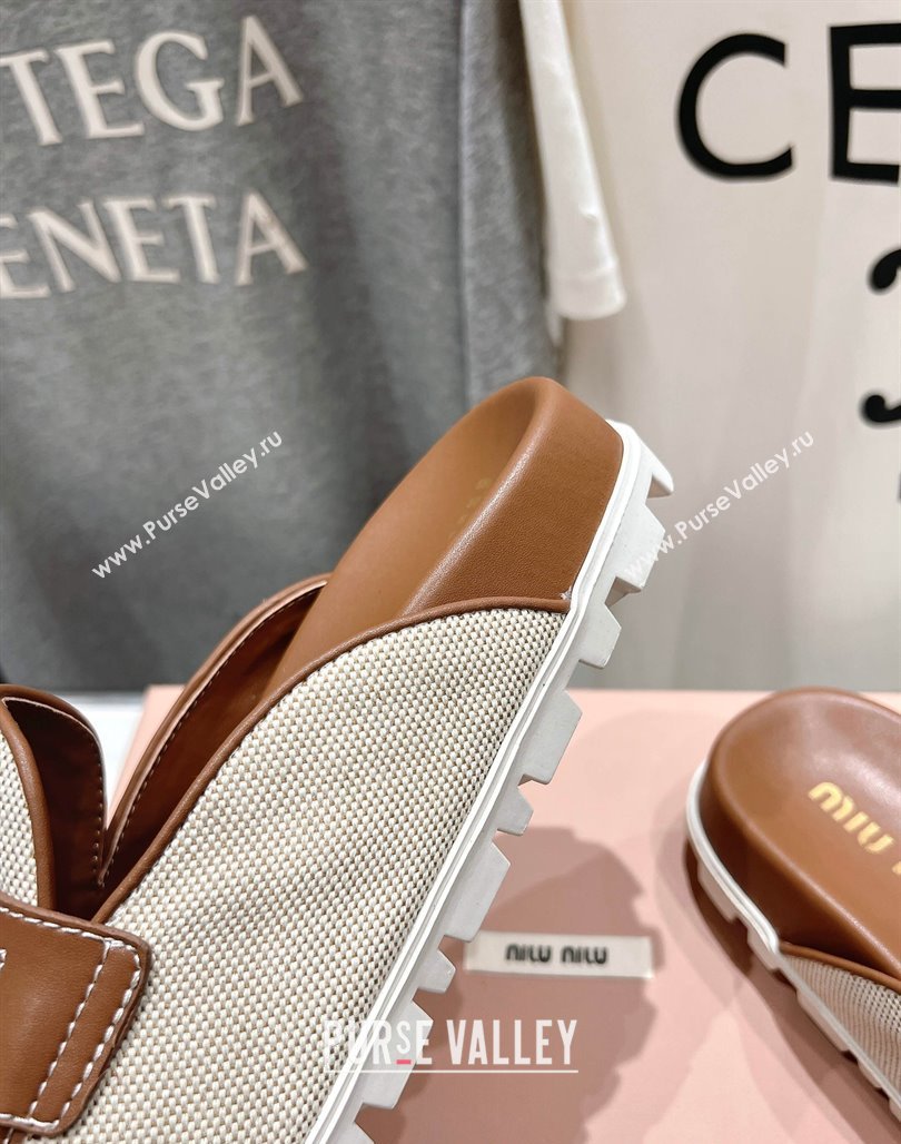 Miu Miu Penny Leather and Canvas Platform Mules Brown 2025 0426 (MD-250426031)