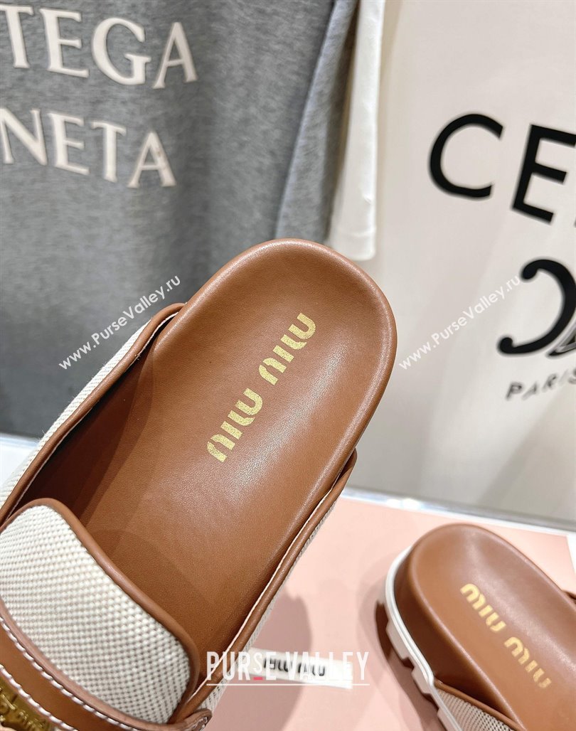 Miu Miu Penny Leather and Canvas Platform Mules Brown 2025 0426 (MD-250426031)