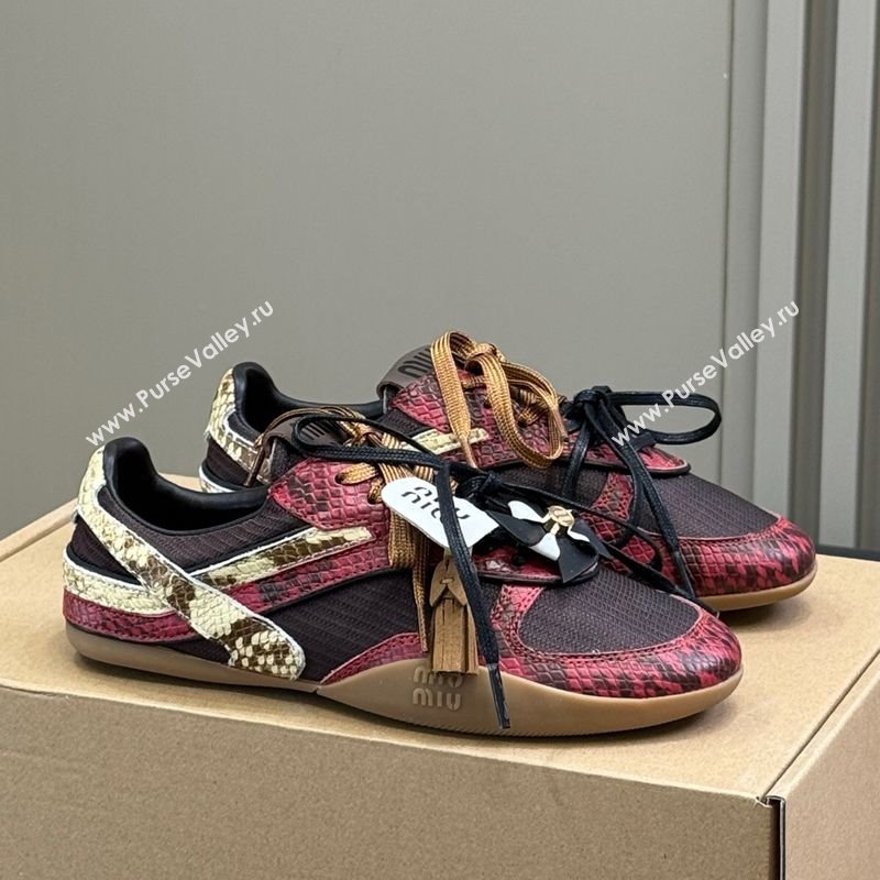 Miu Miu Gymnasium Sneakers in Snakeskin Embossed Leather and Knit Red 2025 (SS-250603120)