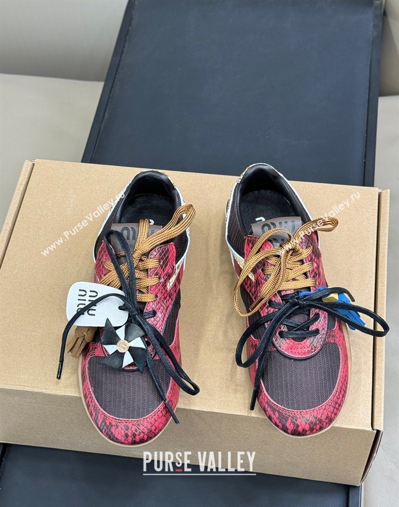 Miu Miu Gymnasium Sneakers in Snakeskin Embossed Leather and Knit Red 2025 (SS-250603120)