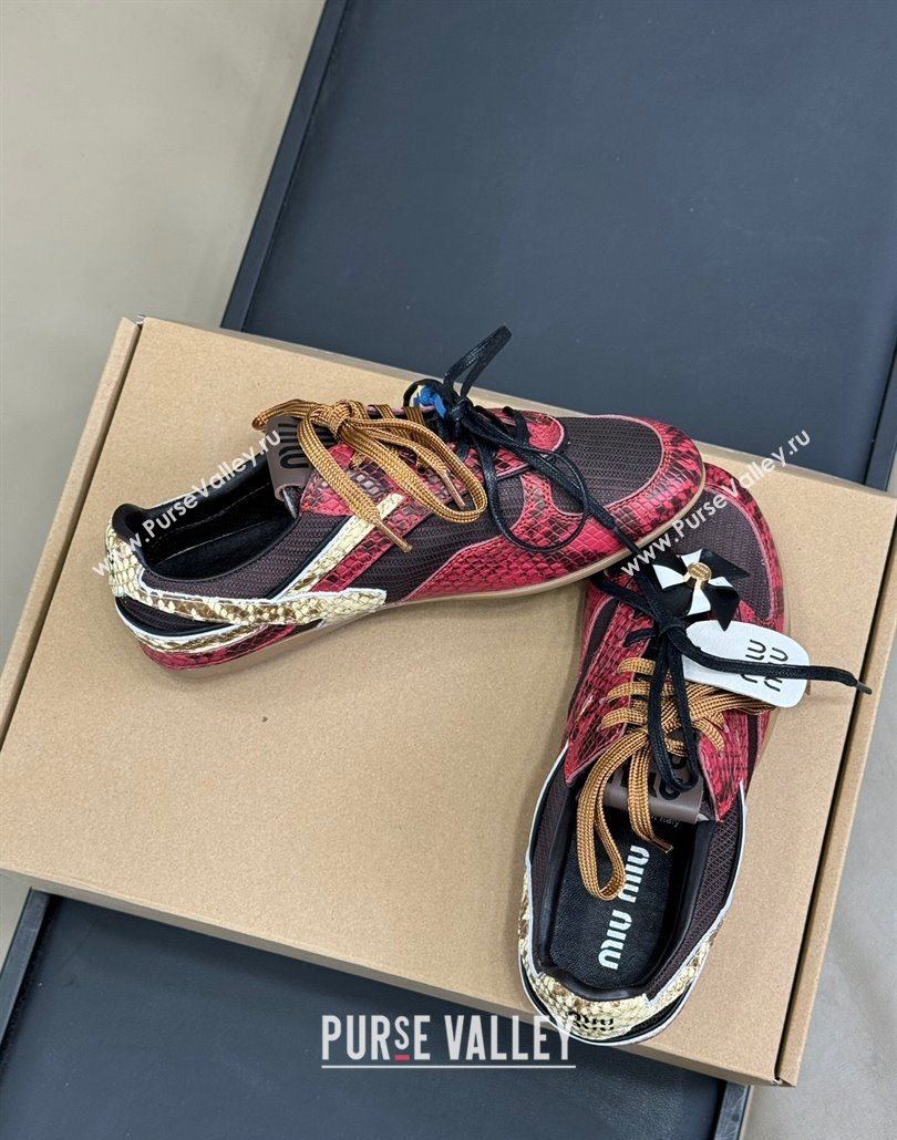Miu Miu Gymnasium Sneakers in Snakeskin Embossed Leather and Knit Red 2025 (SS-250603120)