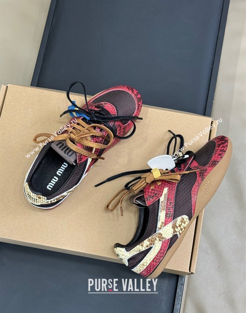 Miu Miu Gymnasium Sneakers in Snakeskin Embossed Leather and Knit Red 2025 (SS-250603120)