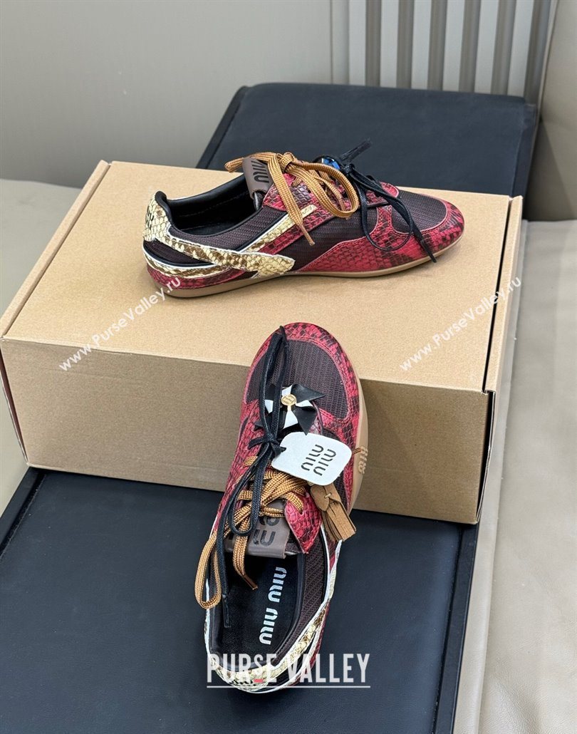 Miu Miu Gymnasium Sneakers in Snakeskin Embossed Leather and Knit Red 2025 (SS-250603120)