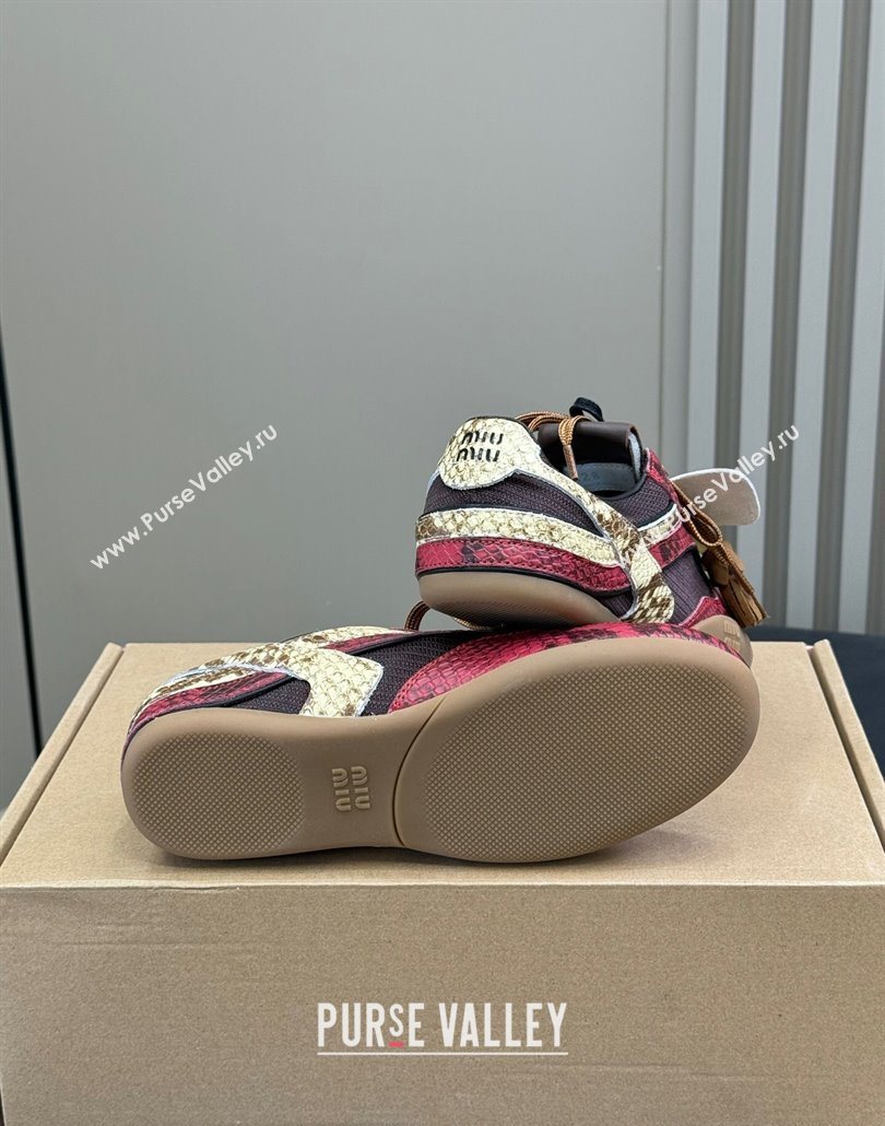 Miu Miu Gymnasium Sneakers in Snakeskin Embossed Leather and Knit Red 2025 (SS-250603120)