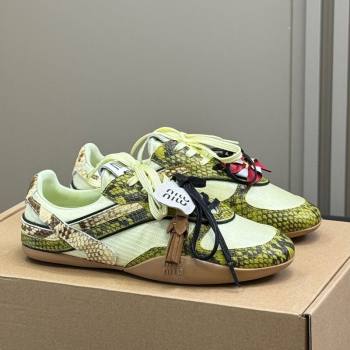 Miu Miu Gymnasium Sneakers in Snakeskin Embossed Leather and Knit Yellow 2025 (SS-250603116)