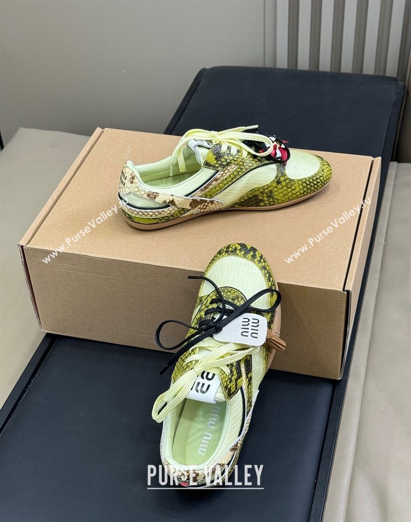 Miu Miu Gymnasium Sneakers in Snakeskin Embossed Leather and Knit Yellow 2025 (SS-250603116)