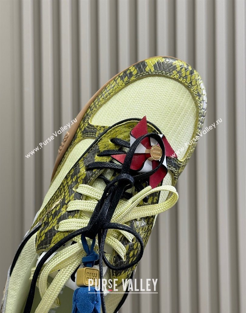 Miu Miu Gymnasium Sneakers in Snakeskin Embossed Leather and Knit Yellow 2025 (SS-250603116)