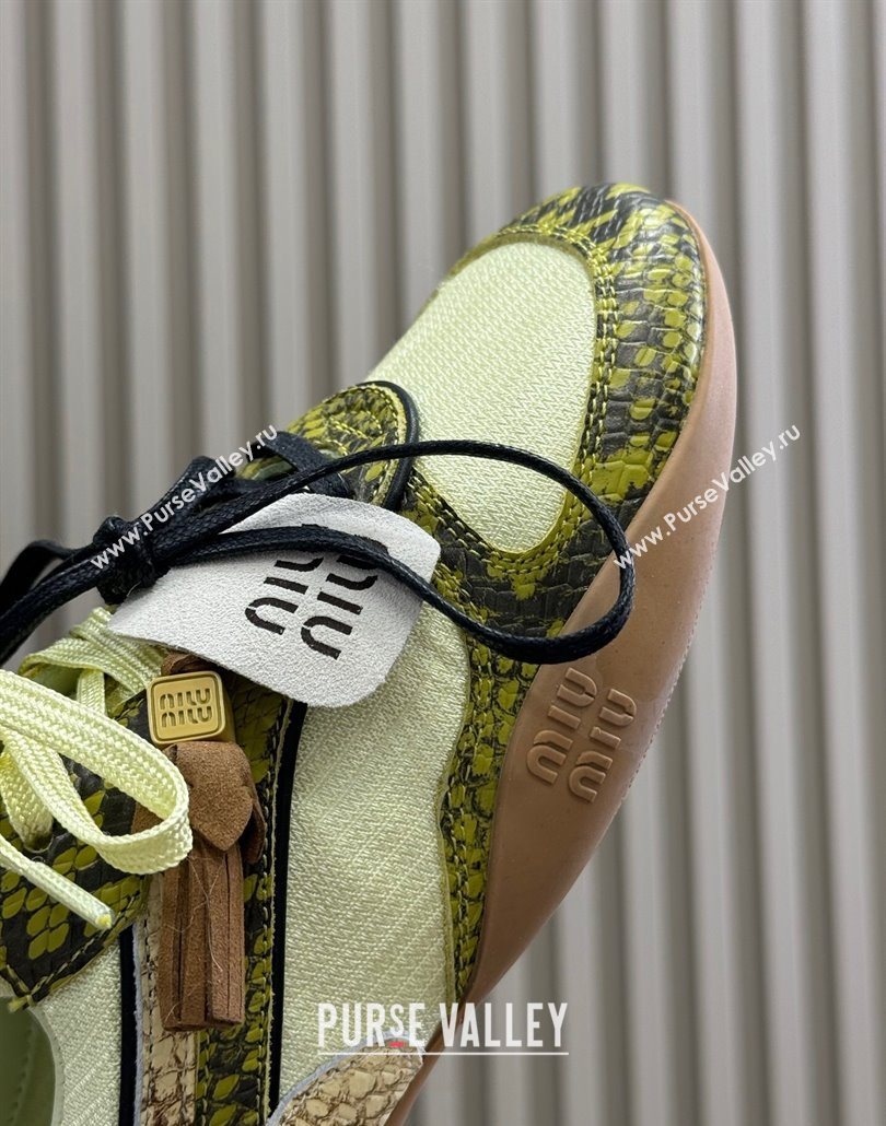 Miu Miu Gymnasium Sneakers in Snakeskin Embossed Leather and Knit Yellow 2025 (SS-250603116)