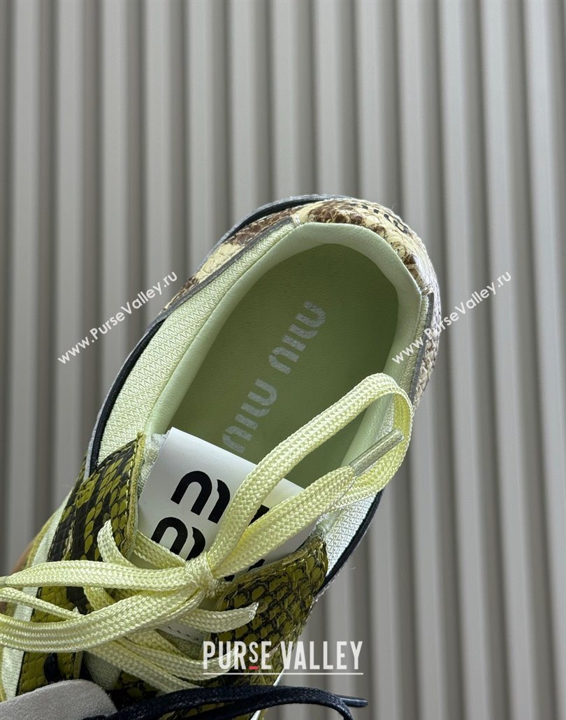 Miu Miu Gymnasium Sneakers in Snakeskin Embossed Leather and Knit Yellow 2025 (SS-250603116)