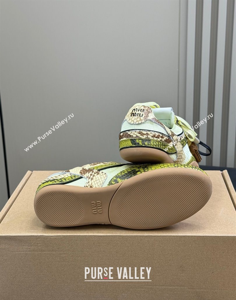 Miu Miu Gymnasium Sneakers in Snakeskin Embossed Leather and Knit Yellow 2025 (SS-250603116)