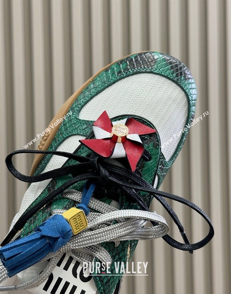 Miu Miu Gymnasium Sneakers in Snakeskin Embossed Leather and Knit Green 2025 (SS-250603117)