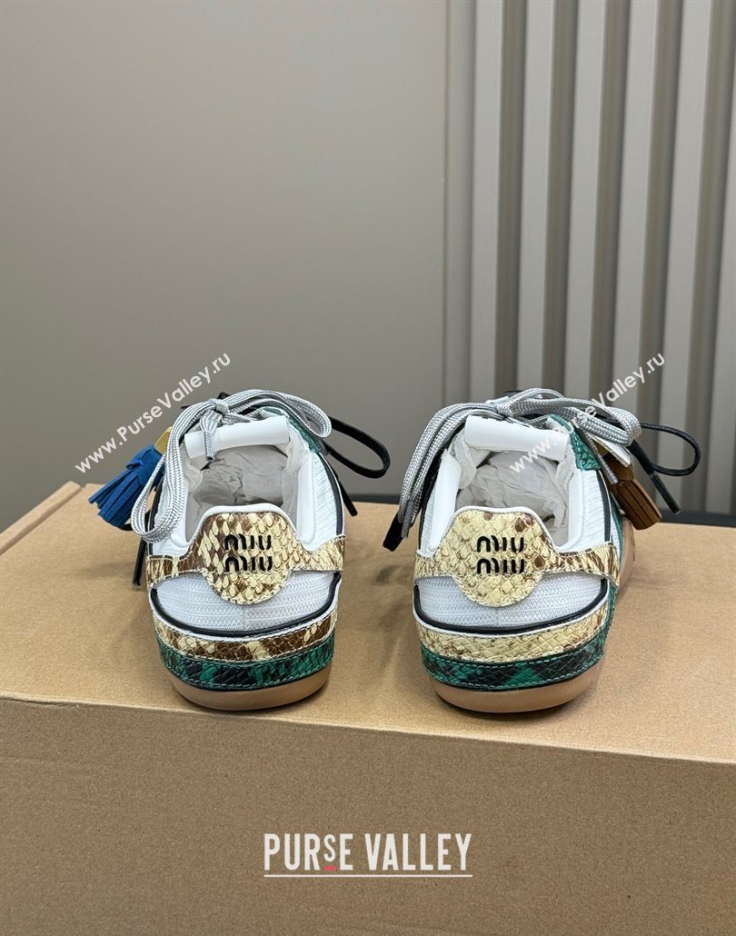 Miu Miu Gymnasium Sneakers in Snakeskin Embossed Leather and Knit Green 2025 (SS-250603117)