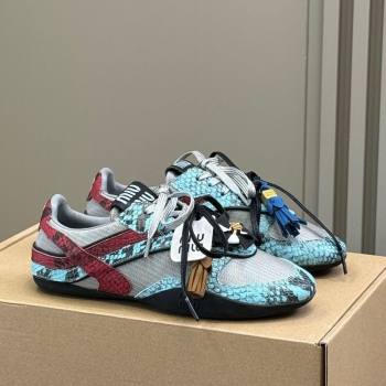Miu Miu Gymnasium Sneakers in Snakeskin Embossed Leather and Knit Blue 2025 (SS-250603118)