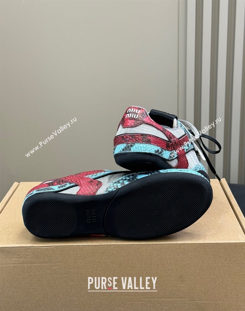 Miu Miu Gymnasium Sneakers in Snakeskin Embossed Leather and Knit Blue 2025 (SS-250603118)