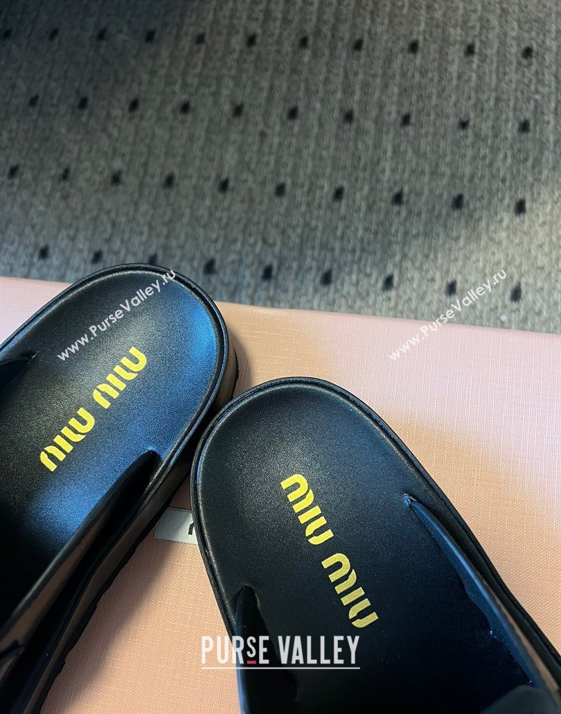 Miu Miu Nappa Leather Coin Flat Slides Sandal Black 2025 MIU060304 (SS-250603149)