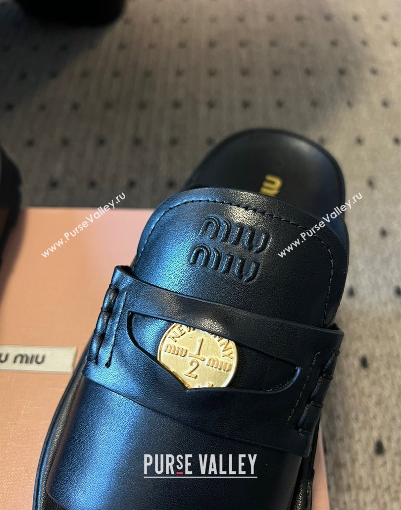 Miu Miu Nappa Leather Coin Flat Slides Sandal Black 2025 MIU060304 (SS-250603149)