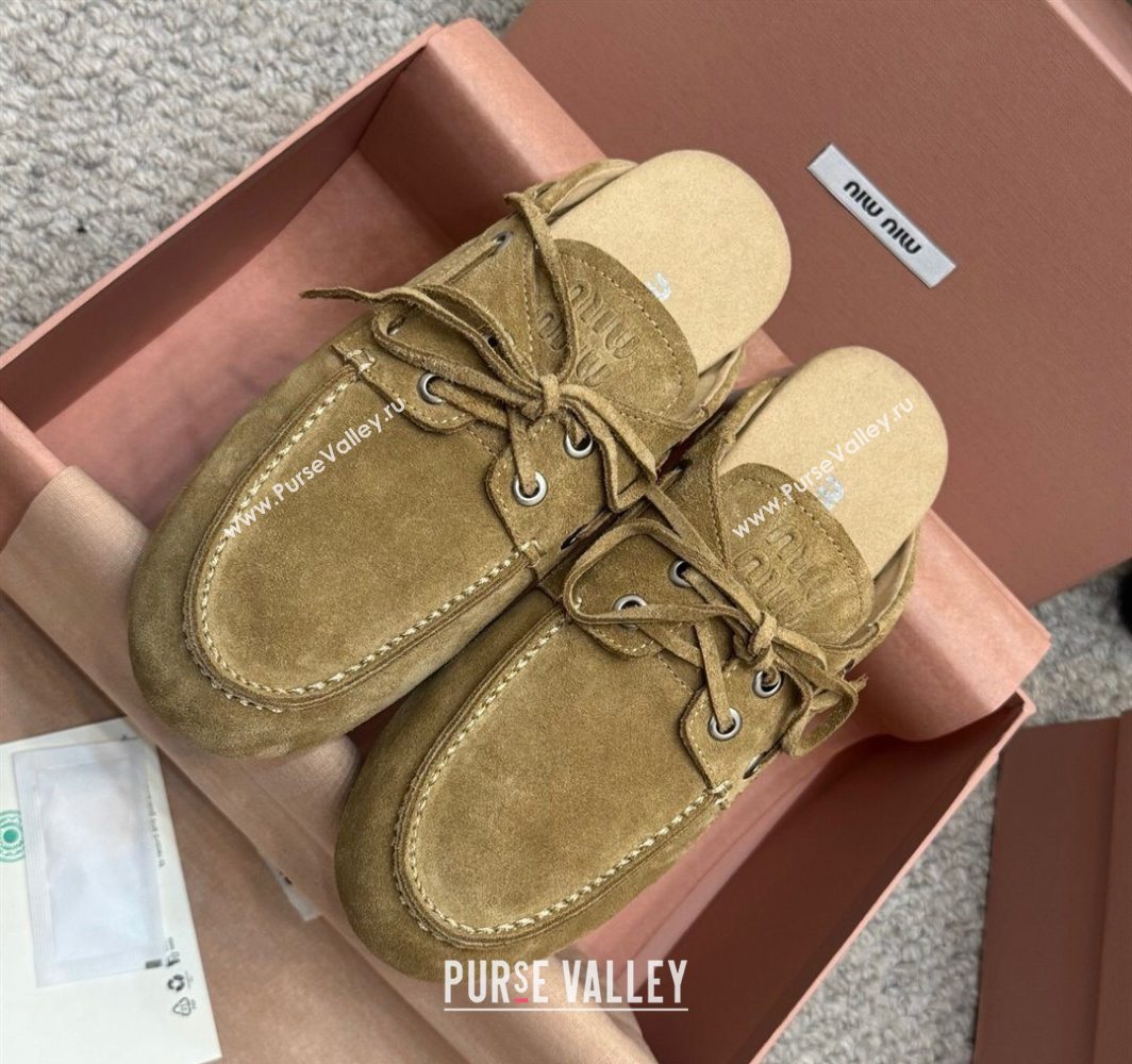 Miu Miu Faded Suede Sneaker Mules Dark Beige 2025 5D455E (SS-250603126)