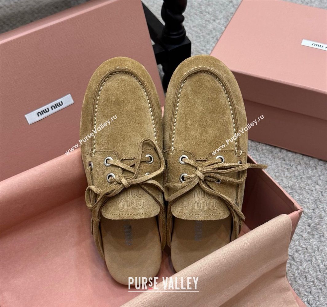 Miu Miu Faded Suede Sneaker Mules Dark Beige 2025 5D455E (SS-250603126)