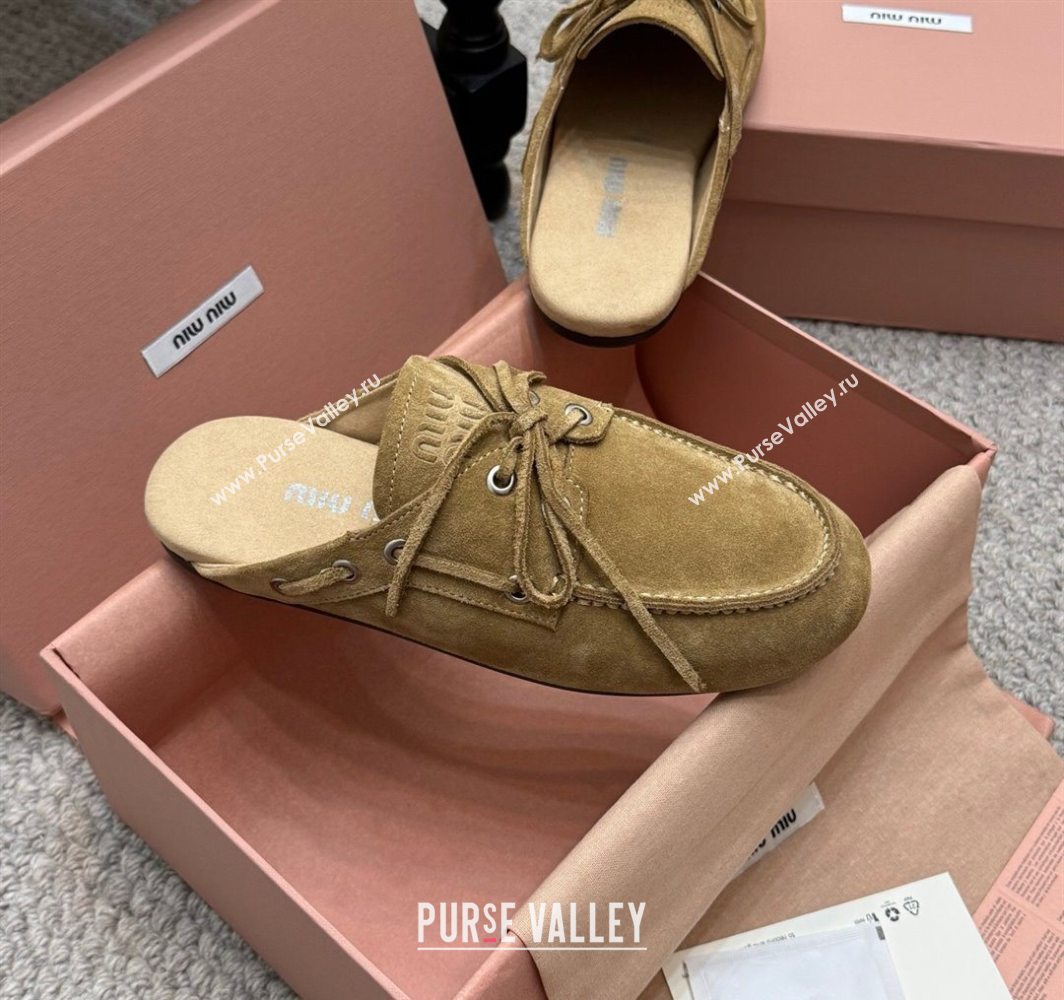 Miu Miu Faded Suede Sneaker Mules Dark Beige 2025 5D455E (SS-250603126)