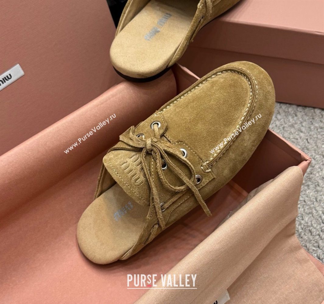 Miu Miu Faded Suede Sneaker Mules Dark Beige 2025 5D455E (SS-250603126)