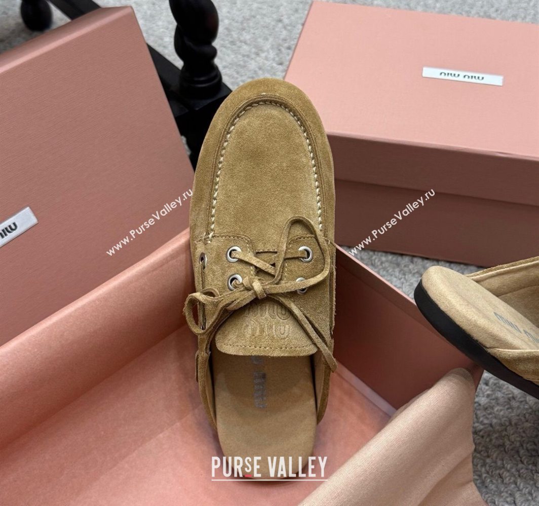 Miu Miu Faded Suede Sneaker Mules Dark Beige 2025 5D455E (SS-250603126)
