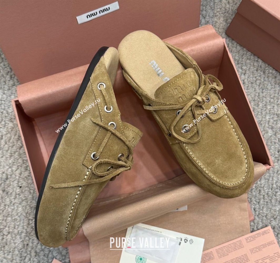 Miu Miu Faded Suede Sneaker Mules Dark Beige 2025 5D455E (SS-250603126)