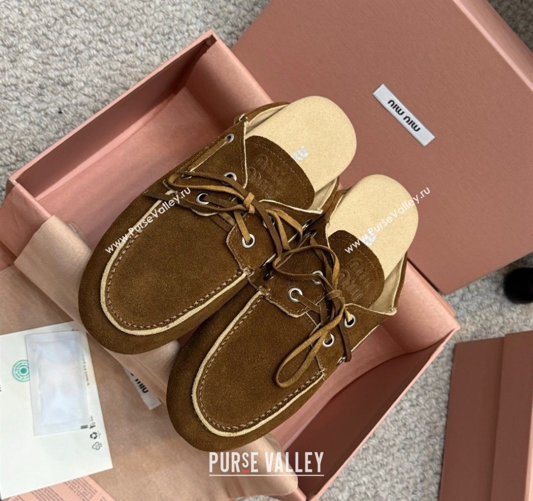Miu Miu Faded Suede Sneaker Mules Dark Brown 2025 5D455E (SS-250603127)