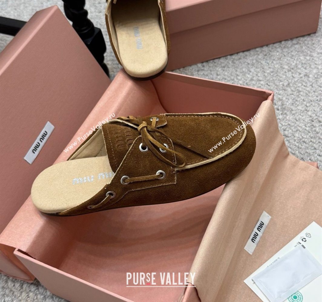 Miu Miu Faded Suede Sneaker Mules Dark Brown 2025 5D455E (SS-250603127)