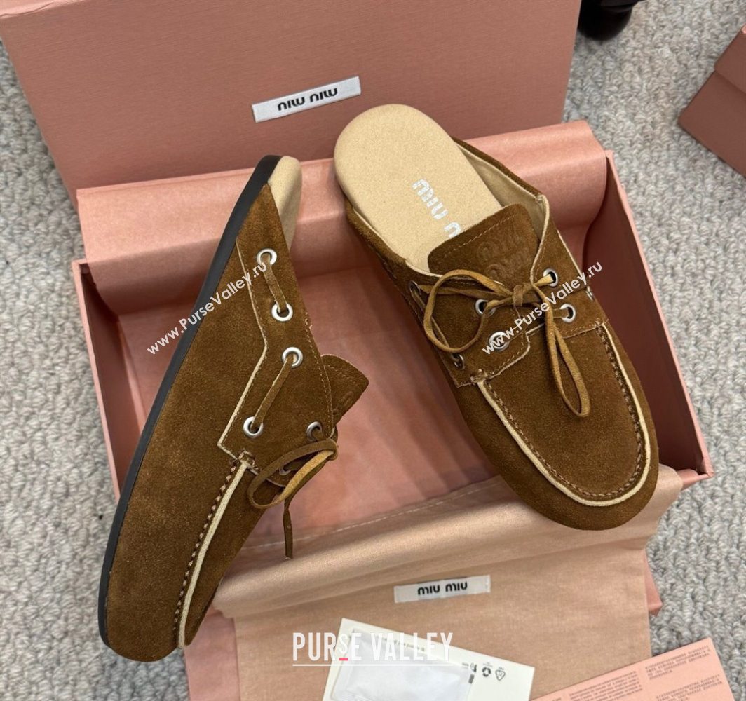 Miu Miu Faded Suede Sneaker Mules Dark Brown 2025 5D455E (SS-250603127)
