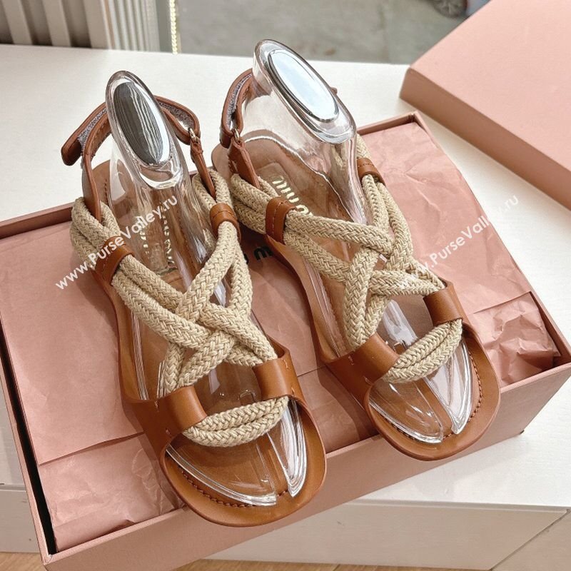 Miu Miu Flat Cord Sandals Brown 2025 5X415E (HQG-250603150)