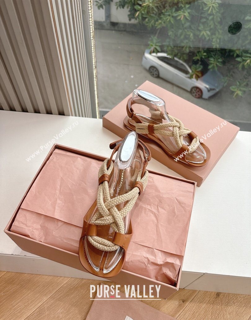 Miu Miu Flat Cord Sandals Brown 2025 5X415E (HQG-250603150)