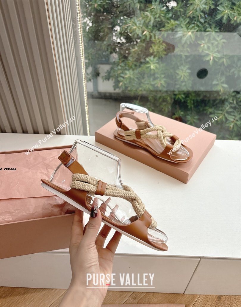 Miu Miu Flat Cord Sandals Brown 2025 5X415E (HQG-250603150)