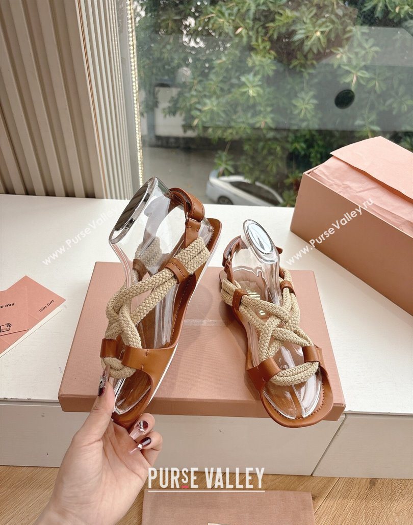 Miu Miu Flat Cord Sandals Brown 2025 5X415E (HQG-250603150)