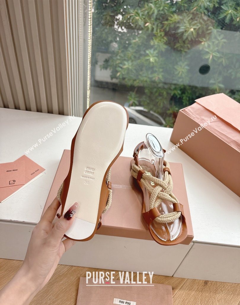 Miu Miu Flat Cord Sandals Brown 2025 5X415E (HQG-250603150)