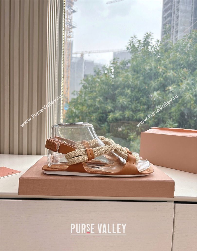 Miu Miu Flat Cord Sandals Brown 2025 5X415E (HQG-250603150)