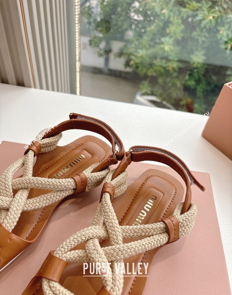 Miu Miu Flat Cord Sandals Brown 2025 5X415E (HQG-250603150)